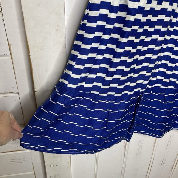 Ann Taylor Petite Linen Blend Coastal Nautical Blue White Fit Flare Dress 4P - Picture 5 of 12